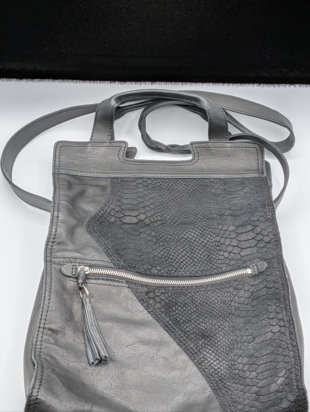 Lucky Brand Abby Black Leather Convertible Crossbody Tote Bag NWT